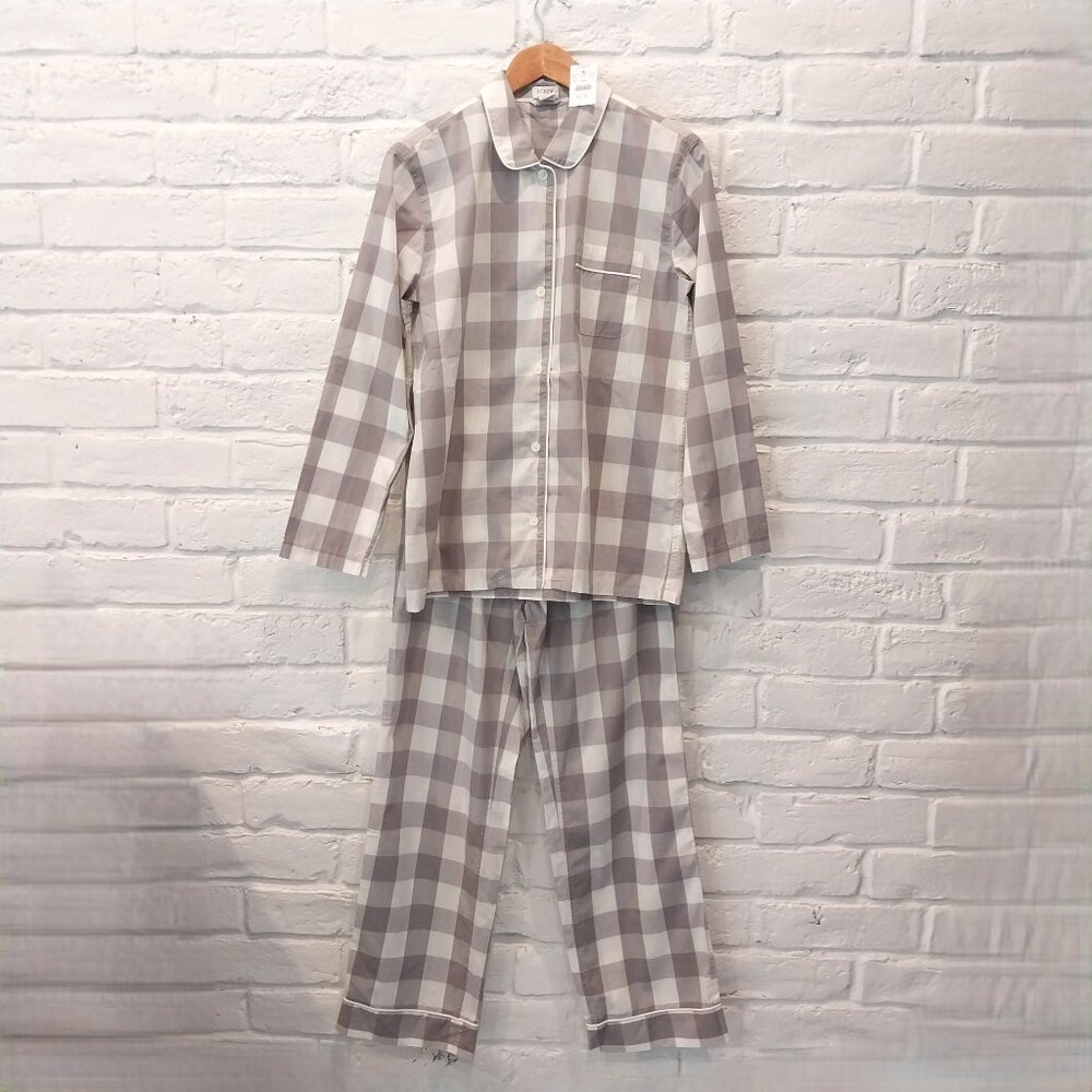 J. Crew Taupe and White Plaid Pajama Set